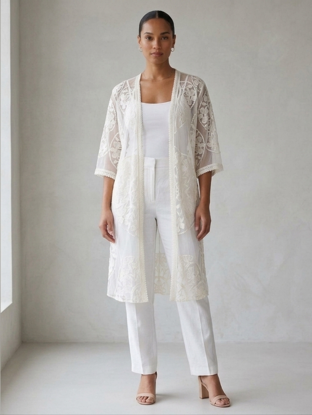 Sheer Crochet Lace Duster Cardigan